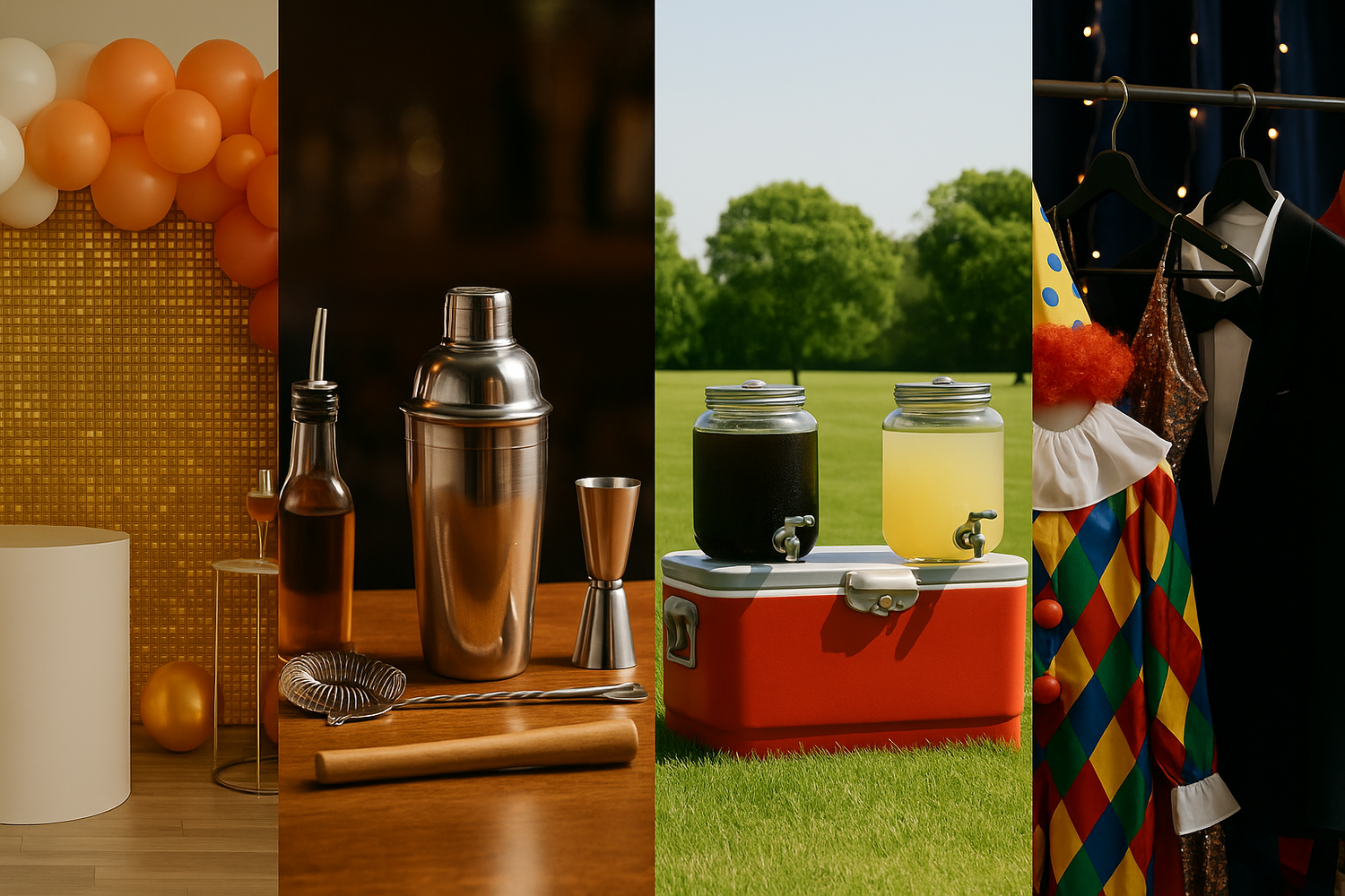 Outdoor festival party supplies with photo booth props and banners