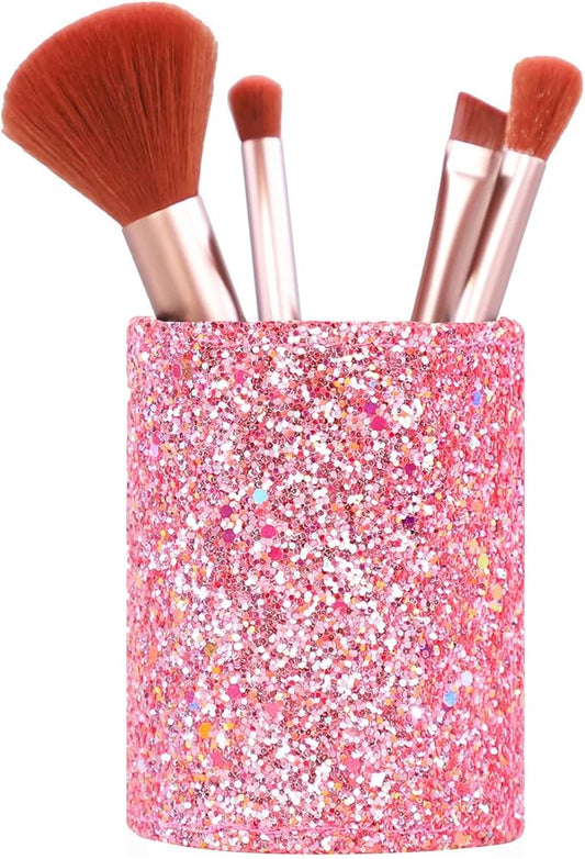 Bling Sequins Makeup Brush Holder, Cute Glitter Vanity Decor Organizer, Cosmetic Brushes Comb Pen Storage Holders Cup (Pink)